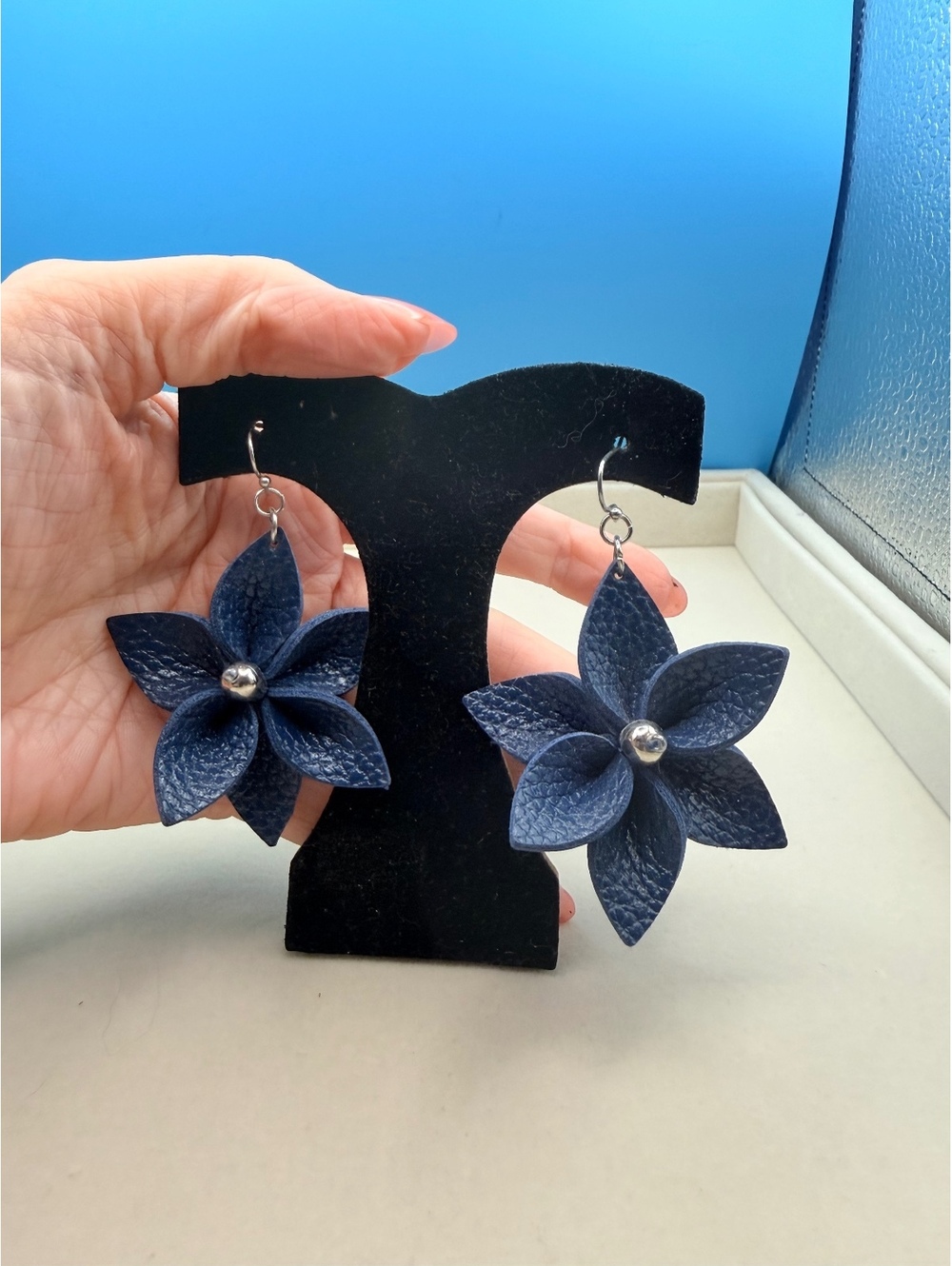 Western Blue flower dangle earrings